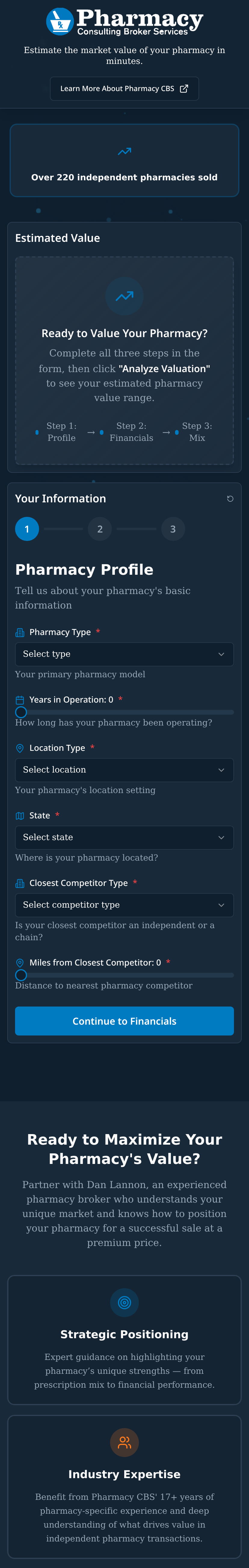 Pharmacy Valuation Tool — mobile preview