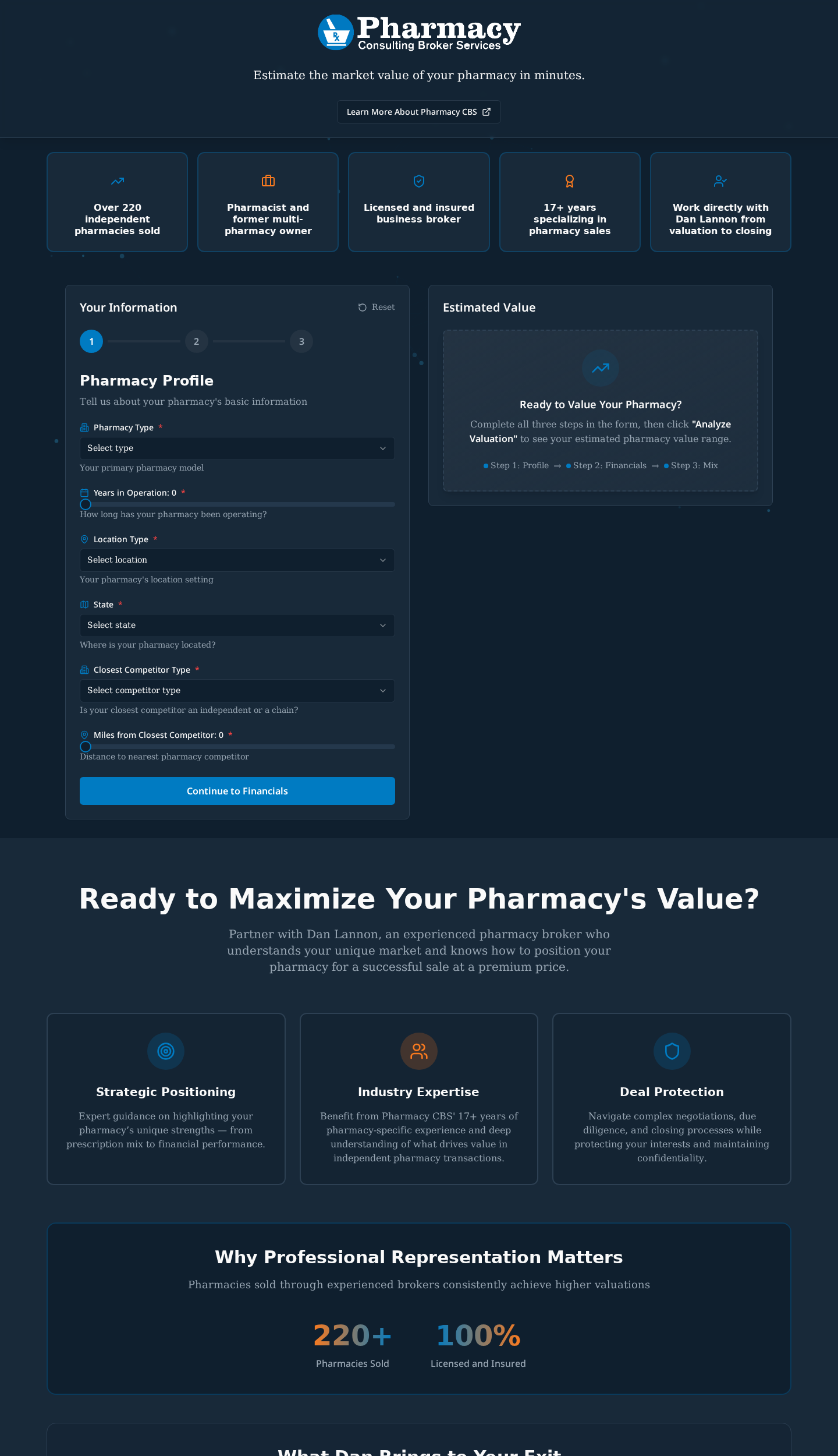 Pharmacy Valuation Tool — desktop preview
